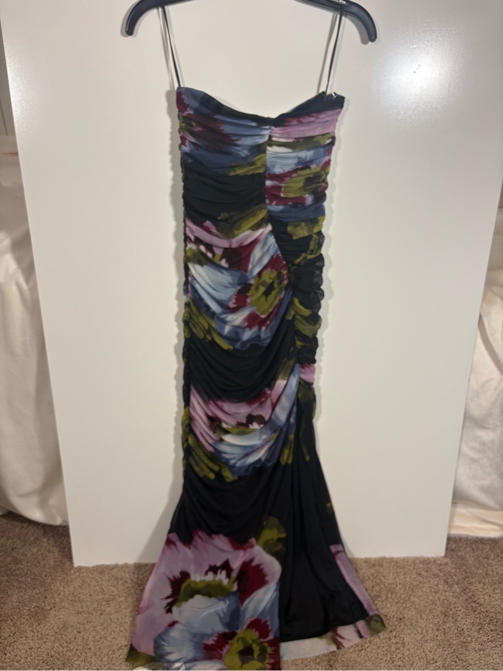 Abercrombie & Fitch NWT Black Strapless Floral Ruched Maxi Dress